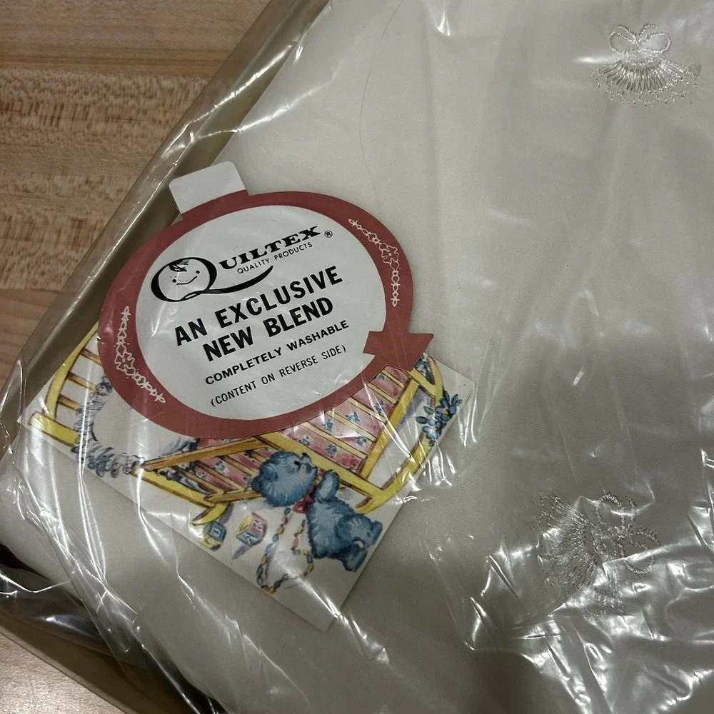 Vintage QUILTEX Nylon Baby Blanket Satin Binding w/Union Label - New In Box